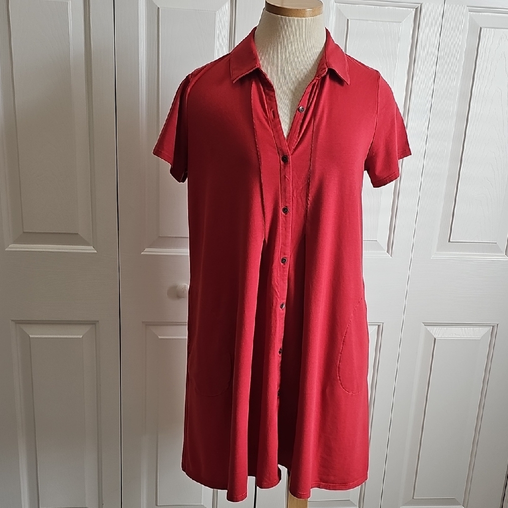 Red Button-Up Women's Shift Dress. Size Small, Pockets. By J.jill.